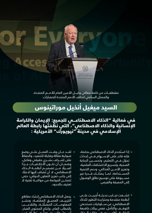 ‏مقتطفاتٌ من كلمة معالي المُمثّل السّامي لتحالُف الأُمَم المُتّحدة للحضارات، السّيد ميغيل موراتينوس، خلال فعاليّة الرابطة: "الذكاء الاصطناعي للجميع"