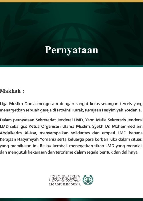 Liga Muslim Dunia Mengutuk Serangan Teroris yang Menargetkan Sebuah Gereja di Yordania