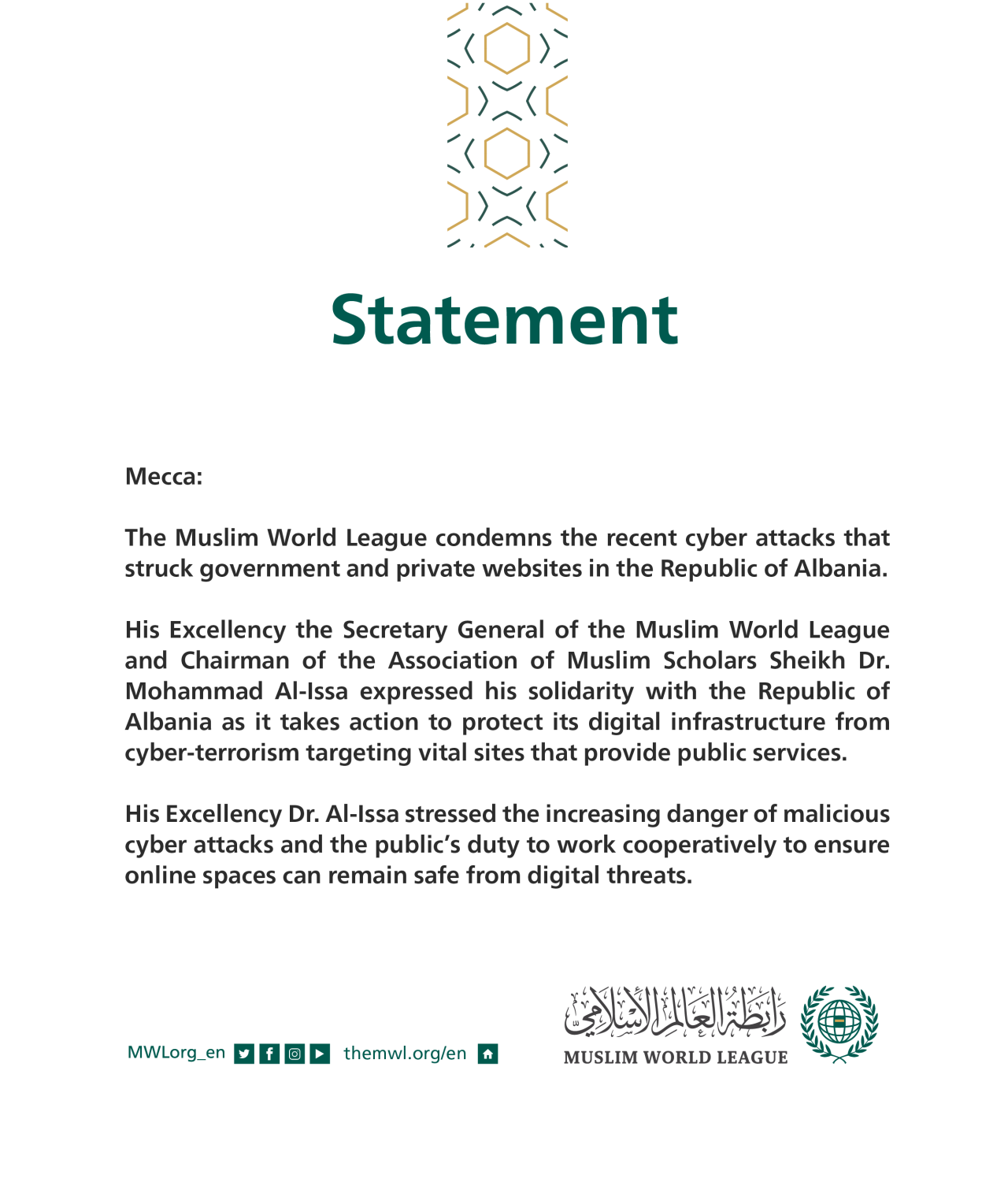 Statement from the Muslim World League 