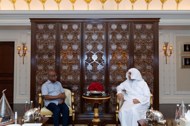 In New Delhi, His Excellency Sheikh Dr. Mohammad Al-Issa, the Secretary-General of the MWL, Chairman of the Organization of Muslim Scholars, met with His Excellency Mr. Abdulla Shahid, the Foreign Minister of the Maldives