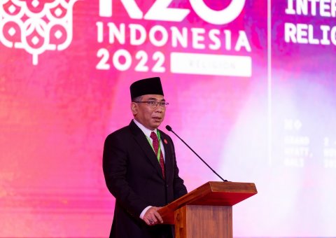 Chairman of Indonesia’s Nahdlatul Ulama Sheikh Yahya Cholil Staquf Addresses the Opening Session of R20 Summit
