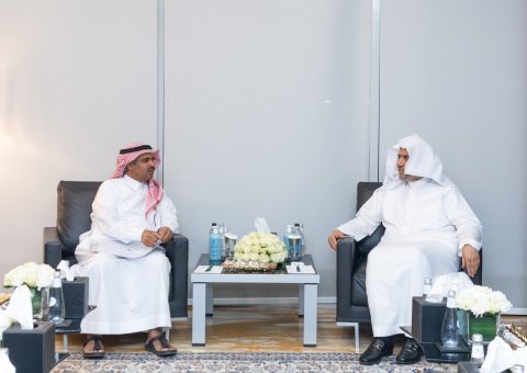 His Excellency Sheikh Dr. Mohammad Al-Issa meets His Excellency Professor Ali Abdullah Moussa, Secretary General of the International Council of the Arabic Language.