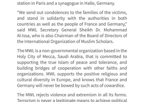  HE Dr. Mohammad Alissa condemns the recent attacks on a police station in Paris & a synagogue in Halle, Germany