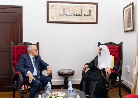 His Eminence Chems-Eddine Hafiz, the rector of the Grand Mosque of Paris, receives His Excellency Sheikh Dr. Mohammed Al-Issa at the historical mosque