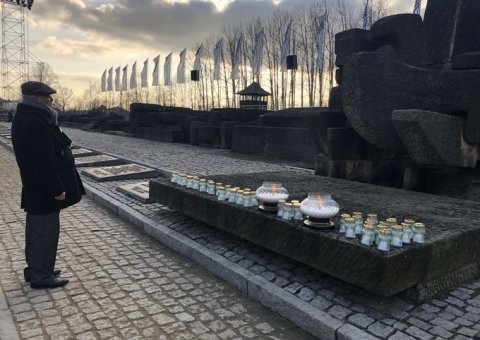 HE Dr. Mohammad Alissa along with Muslim dignitaries and delegates from  AJCGlobal placed candles at the International Monument at Auschwitz Museum