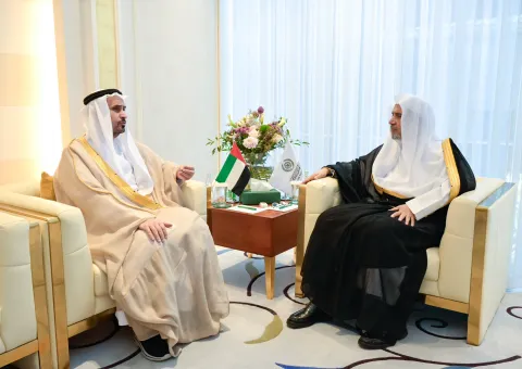 H.E. Sheikh Dr. Mohammed Al-Issa , Secretary-General of the Muslim World League (MWL) and Chairman of the Organization of Muslim Scholars, met with H.E. Ambassador Matar Salem AlDhaheri, Ambassador of the United Arab Emirates to the Kingdom of Saudi Arabia