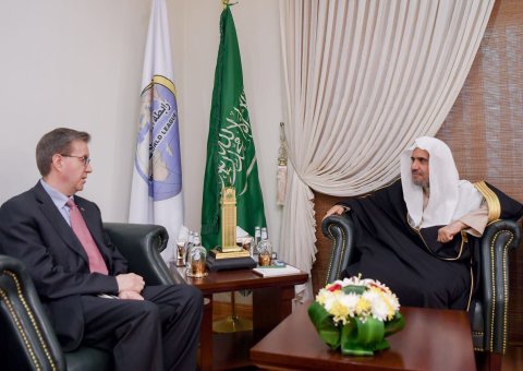His Excellency the MWL's Secretary General meeting in his office in Riyadh the Norwegian Ambassador to the Kingdom of Saudi Arabia, Mr. Oyvind Stokke