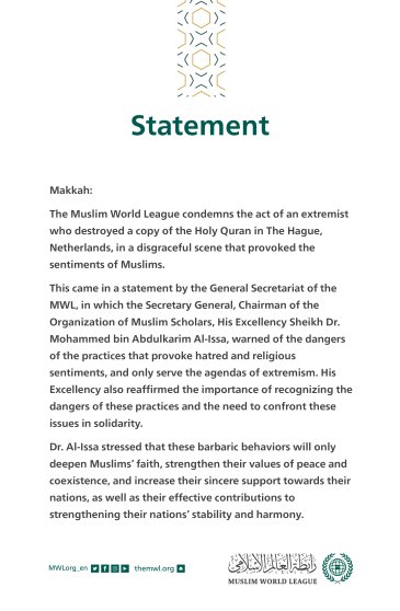 Statement from Muslim World League 