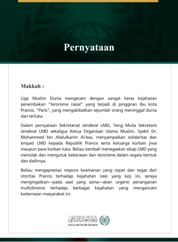 Liga Muslim Dunia Mengutuk Serangan "Terorisme Rasial" di Barat Daya Paris