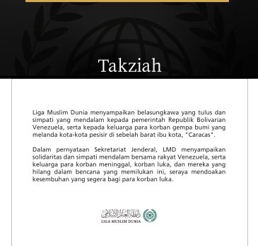 Liga Muslim Dunia Sampaikan Belasungkawa kepada Republik Venezuela atas Korban Gempa Bumi