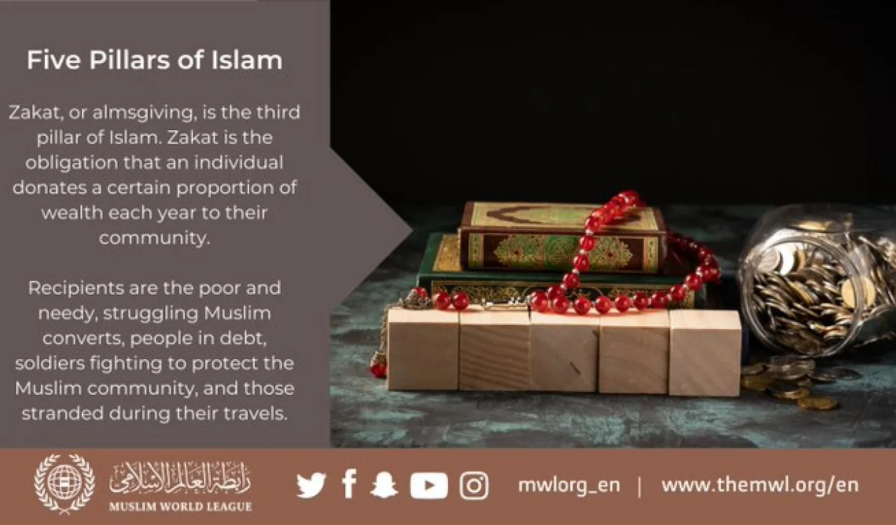 Zakat, or almsgiving, is the third pillar of Islam.