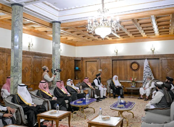On the occasion of a grand official reception, Mullah Mohammad Hasan Akhund, Prime Minister of Afghanistan, received H.E. Sheikh Dr. Mohammed Alissa, Secretary-General of the Muslim World League (MWL) and Chairman of the Organization of Muslim Scholars