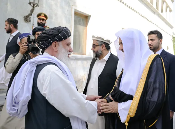 On the occasion of a grand official reception, Mullah Mohammad Hasan Akhund, Prime Minister of Afghanistan, received H.E. Sheikh Dr. Mohammed Alissa, Secretary-General of the Muslim World League (MWL) and Chairman of the Organization of Muslim Scholars