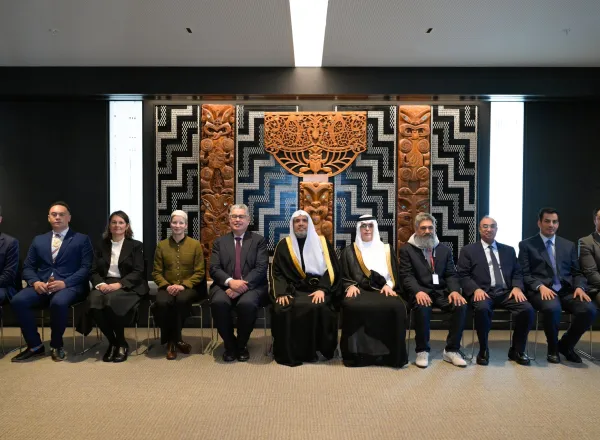 H.E. Sheikh Dr. Mohammed Al-Issa , Secretary-General of the MWL, was welcomed by the Māori, the Indigenous people of New Zealand, at the New Zealand Government precinct