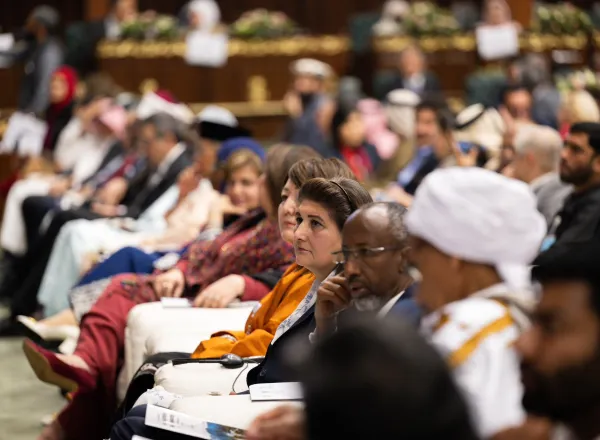 Prime Minister of Islamic Republic of Pakistan Mr. Muhammad Shehbaz Sharif, during his sponsorship of the conference. World Islamic League: Girls Education in Muslim societies, from Pakistan's capital Islamabad: