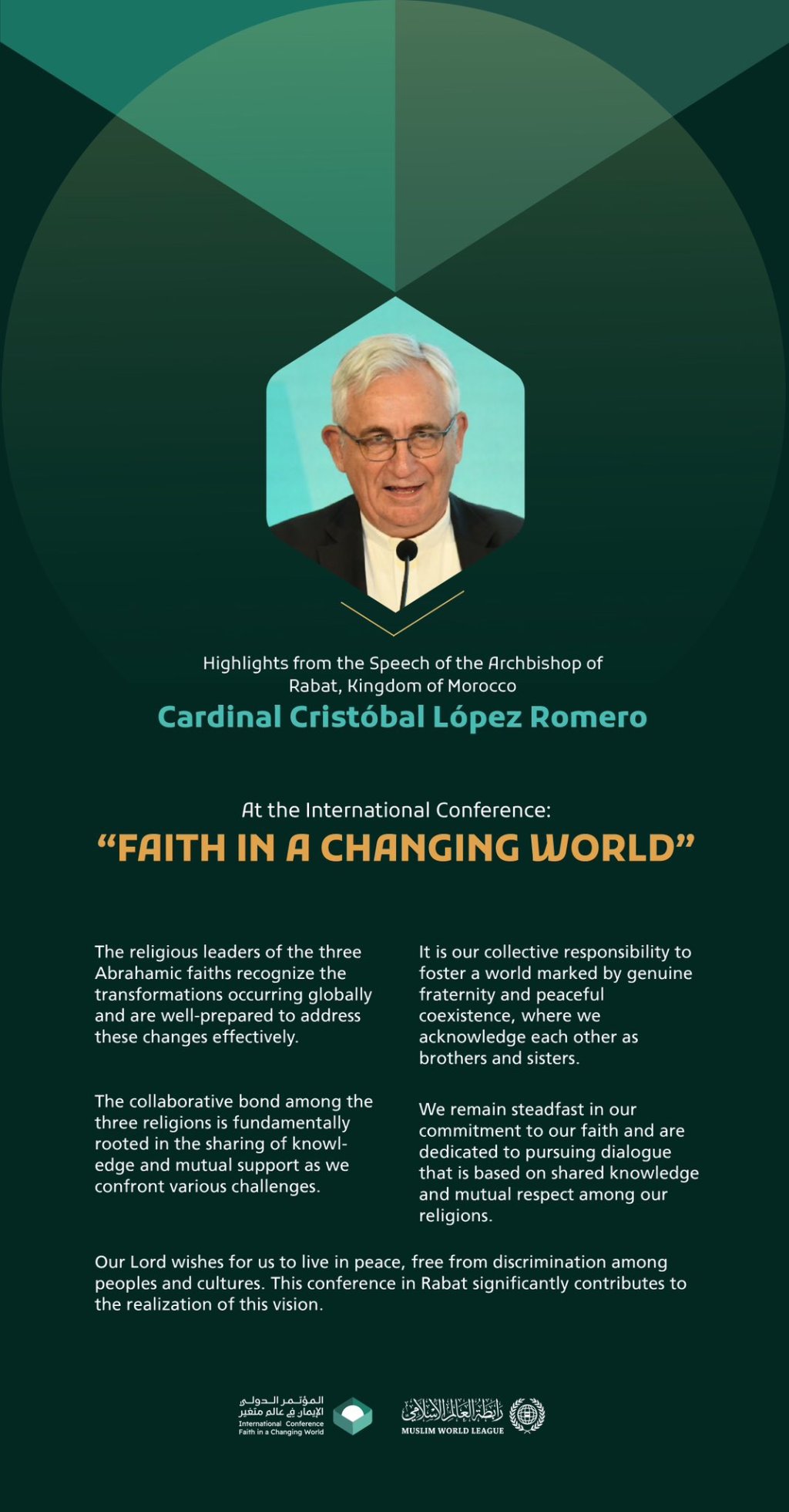 Highlights from the speech of Cardinal Cristóbal López Romero, the Archbishop of Rabat, Kingdom of Morocco, at the International Conference: “Faith in a Changing World”: