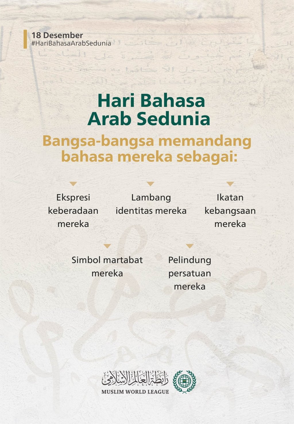 Pada Hari Bahasa Arab Sedunia: Kami merayakan bahasa Arab sebagai cerminan keyakinan dan identitas kami, dan sebagai jembatan budaya.