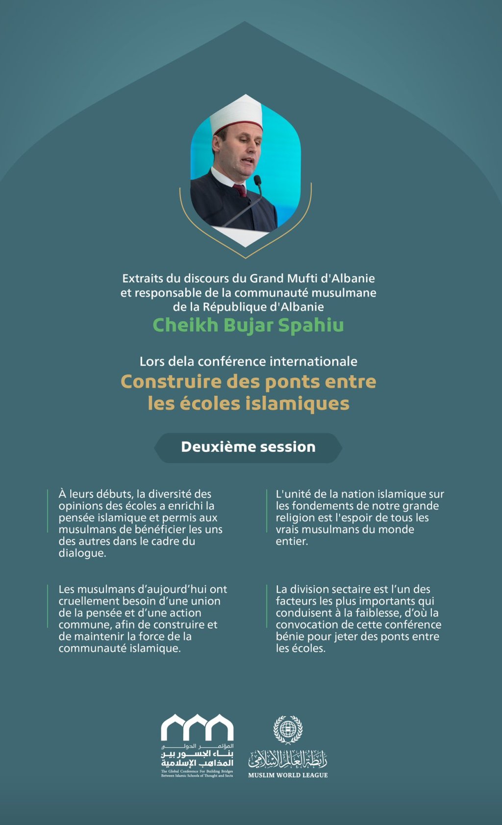 Extraits du discours du Grand Mufti d'Albanie et responsable de la communauté musulmane de la République d'Albanie Cheikh Bujar Spahiu lors de la conférence internationale