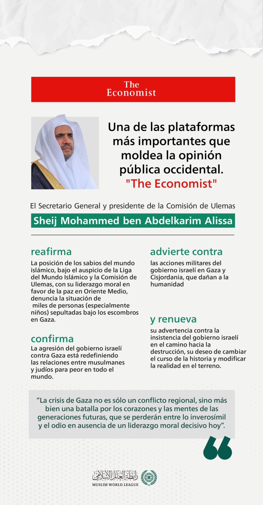 « La crisis de Gaza no es solo un conflicto regional, sino más bien una lucha por los corazones y las mentes de las generaciones futuras! »