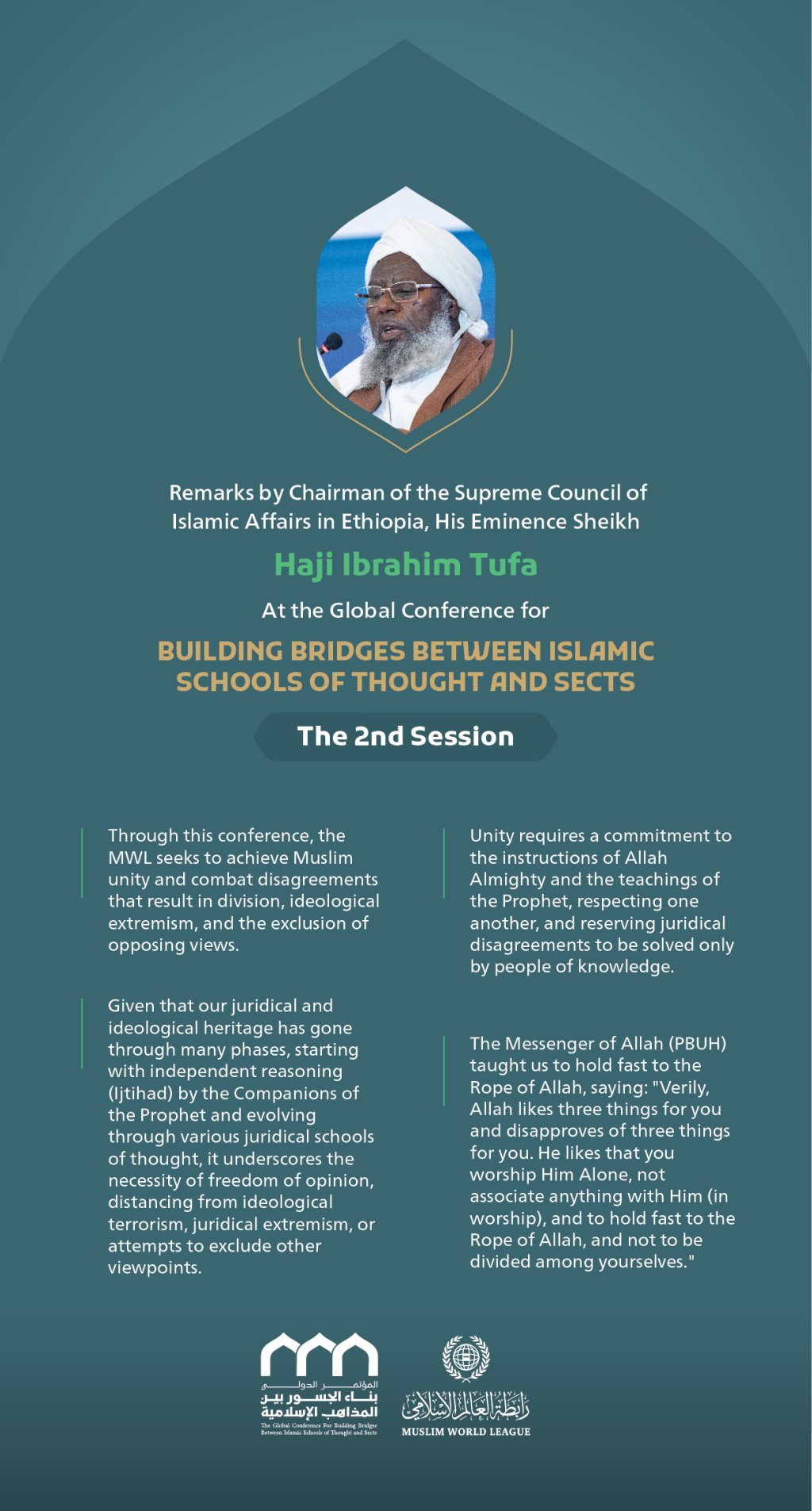 “The Rope of Allah Almighty.” Remarks by His Eminence Sheikh Haji Ibrahim Tufa, Chairman of the Supreme Council of Islamic Affairs in Ethiopia at the Global Conference for Building Bridges between Islamic Schools of Thought and Sects.