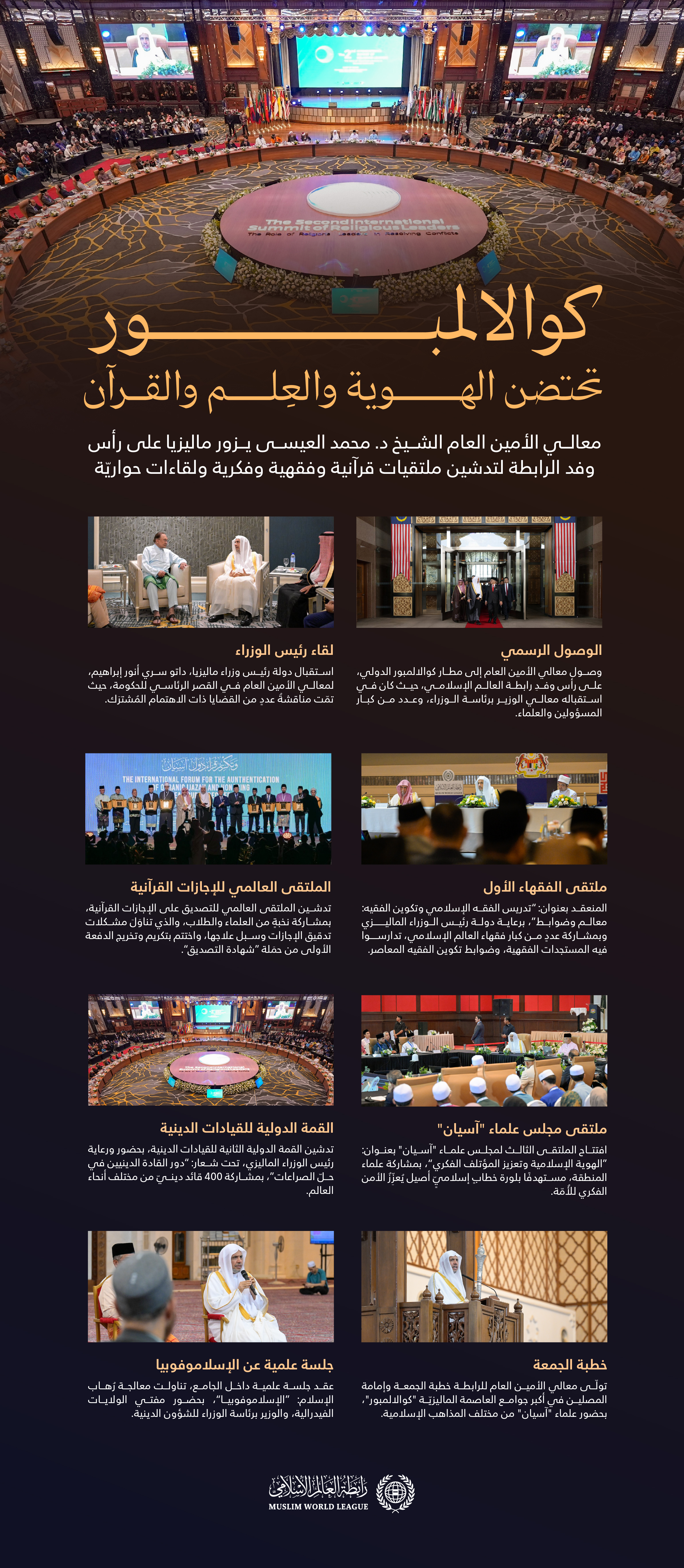 ‏خدمةً لكتاب الله تعالى، وتأصيلاً لمنهج الأُمّة في تكوين فقهائها، وتوحيدًا لوحدة كلمة علمائها في قضاياها المشتركة، وحشدًا دينيًّا دوليًّا لنُصرة ⁧‫غزة‬⁩، والاضطلاع بمسؤولية الإسهام في دعم جهود حل الصّراعات بالأساليب السِّلمية: